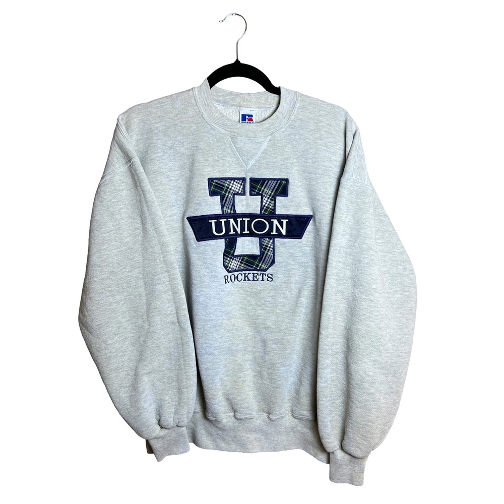 Russell Athletic Union Rockets Plaid Crewneck‎ Sweatshirt 90s Vintage Men's  XL
